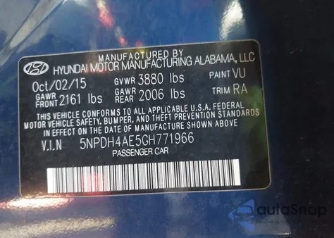 2016 Hyundai Elantra Se из США, поврежденный, VIN 5NPDH4AE5GH771966